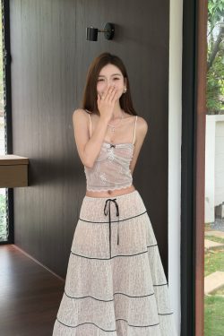 Lightweight White Bow Lace Camisole - Soft Mesh Fitted Sleeveless Inner Top for Y2K and Korean Style Fashion