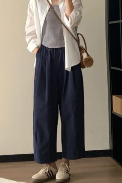 Lightweight Wide-Leg Balloon Pants for Women, Japanese Style Cropped Carrot Pants, Loose Fit Summer Trousers for Petite Fashion