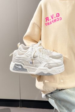 Lightweight Women's White Canvas Sneakers - Breathable Mesh Sports Shoes for Summer - Versatile Casual Footwear