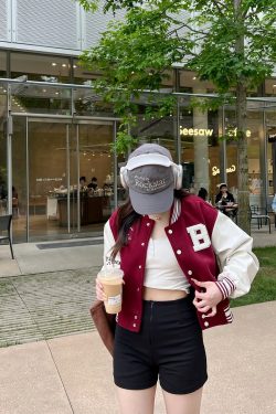 Limited Edition Vintage Letter Spliced Baseball Jacket for Women - Hip-Hop Loose Fit Short Coat, Perfect for 90s and Y2K Styles