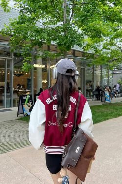 Limited Edition Vintage Letter Spliced Baseball Jacket for Women - Hip-Hop Loose Fit Short Coat, Perfect for 90s and Y2K Styles