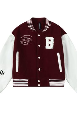 Limited Edition Vintage Letter Spliced Baseball Jacket for Women - Hip-Hop Loose Fit Short Coat, Perfect for 90s and Y2K Styles