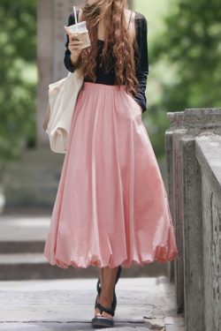 Long Slim Fit Pumpkin Skirt with Flower Buds - Sweet Jellyfish Design, Spring 2025 Women's Wrinkle-Resistant Half Skirt