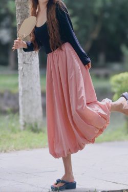 Long Slim Fit Pumpkin Skirt with Flower Buds - Sweet Jellyfish Design, Spring 2025 Women's Wrinkle-Resistant Half Skirt