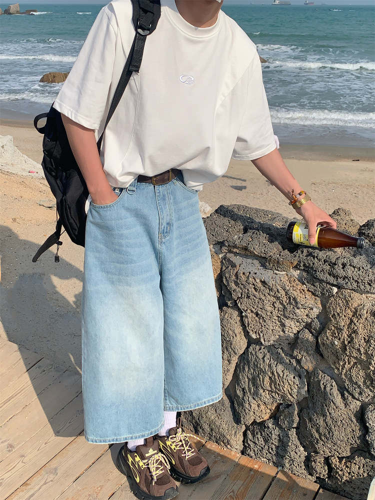 Loose American Cut Letter Embroidered Shoulder T-Shirt - Casual Short Sleeve Top for Mid-Summer Style, Cool Feel, Trendy Fashion Loose American Cut Letter Embroidered Shoulder T-Shirt - Casual Short Sleeve Top for Mid-Summer Style, Cool Feel, Trendy Fashion