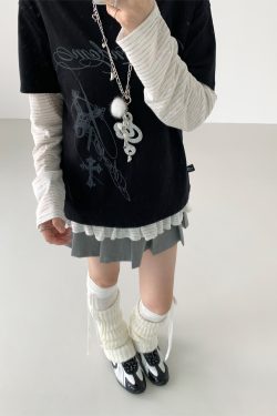 Loose Casual Black and White Short Sleeve T-Shirt with Text Print - Round Neck, Trendy Street Style, Everyday Essential