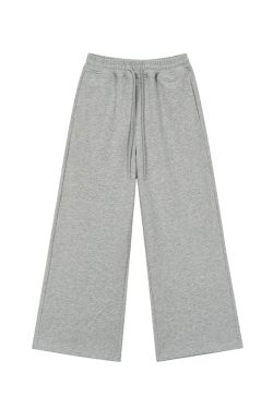 Loose Casual Wide-Leg Terry Sweatpants with Drawstring Elastic Waist – Solid Color Autumn Winter Fashion Pants
