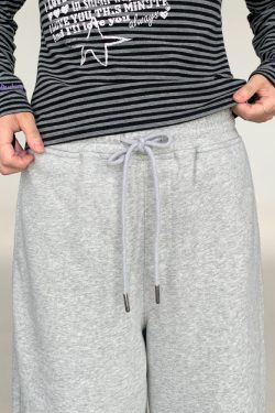 Loose Casual Wide-Leg Terry Sweatpants with Drawstring Elastic Waist – Solid Color Autumn Winter Fashion Pants