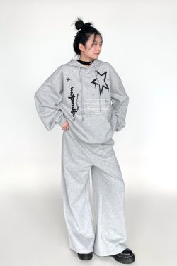 Loose Casual Wide-Leg Terry Sweatpants with Drawstring Elastic Waist – Solid Color Autumn Winter Fashion Pants