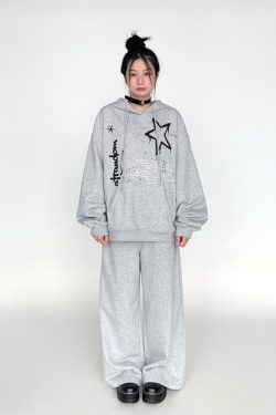 Loose Casual Wide-Leg Terry Sweatpants with Drawstring Elastic Waist – Solid Color Autumn Winter Fashion Pants