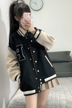 Loose College Style Women's Baseball Jacket - 2023 Spring Autumn American Cotton-Padded Top for Students, Casual Fashion Outerwear