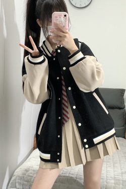 Loose College Style Women's Baseball Jacket - 2023 Spring Autumn American Cotton-Padded Top for Students, Casual Fashion Outerwear