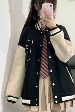 Loose College Style Women's Baseball Jacket - 2023 Spring Autumn American Cotton-Padded Top for Students, Casual Fashion Outerwear