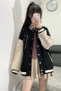 Loose College Style Women's Baseball Jacket - 2023 Spring Autumn American Cotton-Padded Top for Students, Casual Fashion Outerwear
