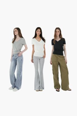 Loose Cool V-Neck Batwing Sleeve Short-Sleeve Top - Casual Chic Essential for Effortless Style, Perfect for 90s and Y2K Fashion Lovers