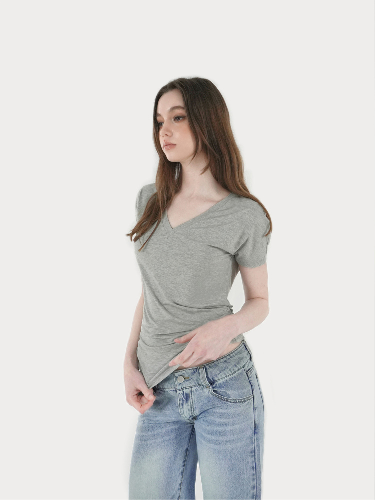 Loose Cool V-Neck Batwing Sleeve Short-Sleeve Top - Casual Chic Essential for Effortless Style, Perfect for 90s and Y2K Fashion Lovers Loose Cool V-Neck Batwing Sleeve Short-Sleeve Top - Casual Chic Essential for Effortless Style, Perfect for 90s and Y2K Fashion Lovers