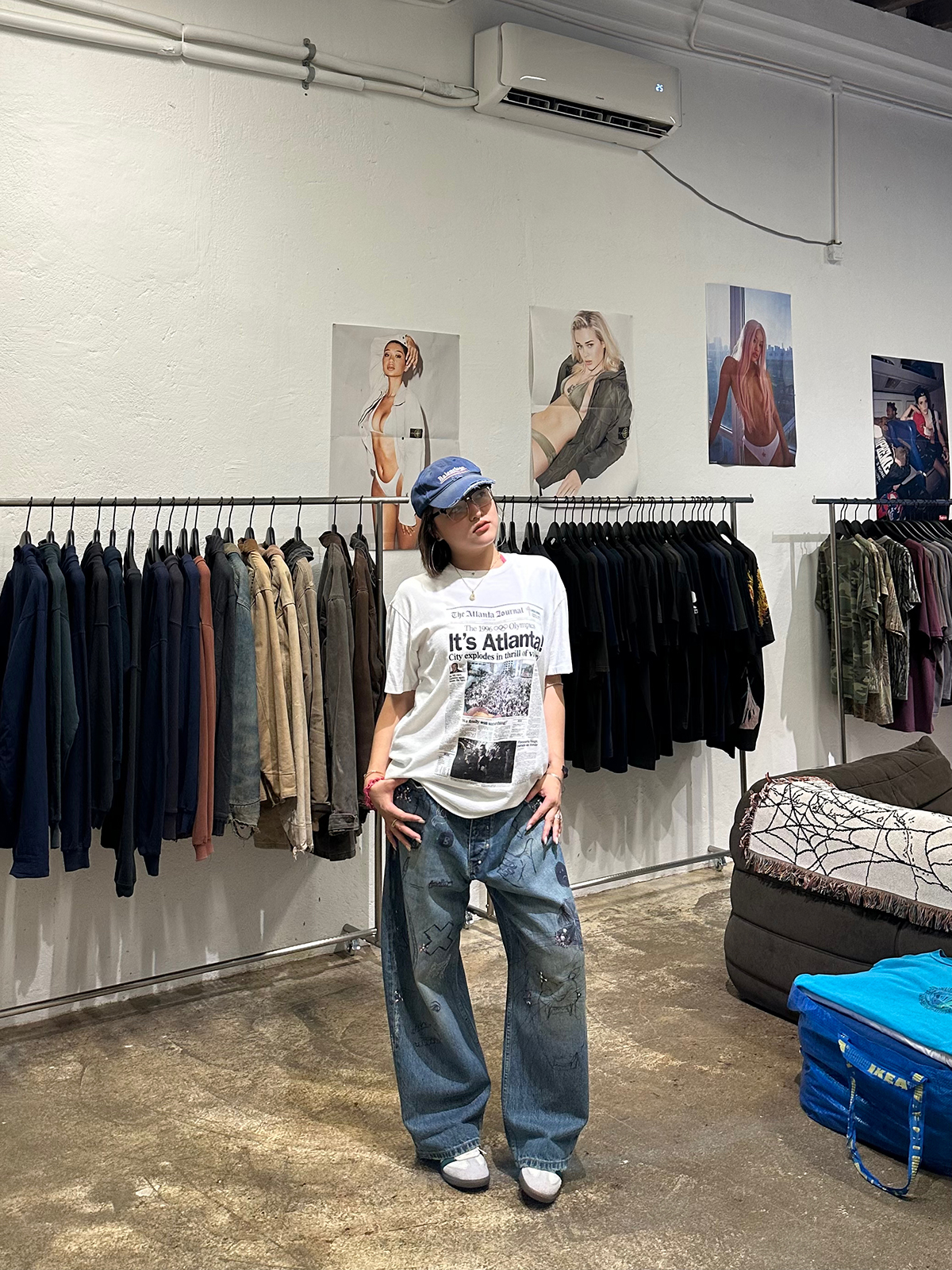 Loose Denim Pants with Heavy-Duty Graffiti Print, Light Clay Dye, High-End Style, Y2K Fashion, Trendy Streetwear, Second Batch Design Loose Denim Pants with Heavy-Duty Graffiti Print, Light Clay Dye, High-End Style, Y2K Fashion, Trendy Streetwear, Second Batch Design