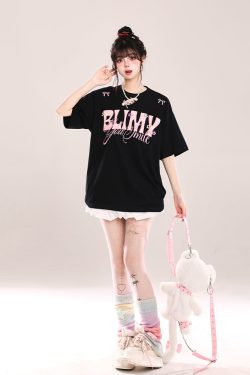 Loose Fit American-Style Letter Embroidery Short Sleeve T-Shirt for Women - Summer 2025 Korean Style, Slimming and Chic
