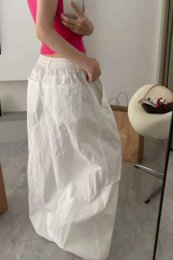 Loose-Fit Elastic Waist Parachute Cargo Pants for Women - Wide-Leg, Wrinkled, Floor-Length, Casual Sports Style