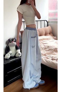 Loose Fit Striped Curved Knife Work Pants for Women - Versatile Wide-Leg Jazz Dance Casual Trousers in American Street Style