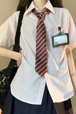 Loose Fit Striped Shirt with Tie | JK Uniform School Style Summer Blue Top for Women