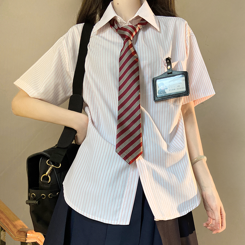 Loose Fit Striped Shirt with Tie | JK Uniform School Style Summer Blue Top for Women Loose Fit Striped Shirt with Tie | JK Uniform School Style Summer Blue Top for Women