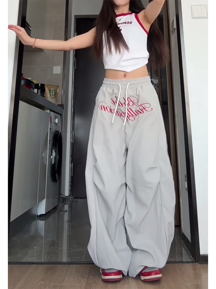 Loose-Fit Vintage Cargo Pants for Women, Wide-Leg Parachute Style, Hip-Hop & Street Dance Versatile Casual Trousers Loose-Fit Vintage Cargo Pants for Women, Wide-Leg Parachute Style, Hip-Hop & Street Dance Versatile Casual Trousers