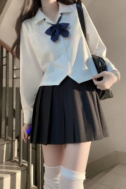 Loose Fit White Short and Long Sleeve JK Shirt - Versatile College Style Top for Women - Spring and Autumn Wardrobe Essential