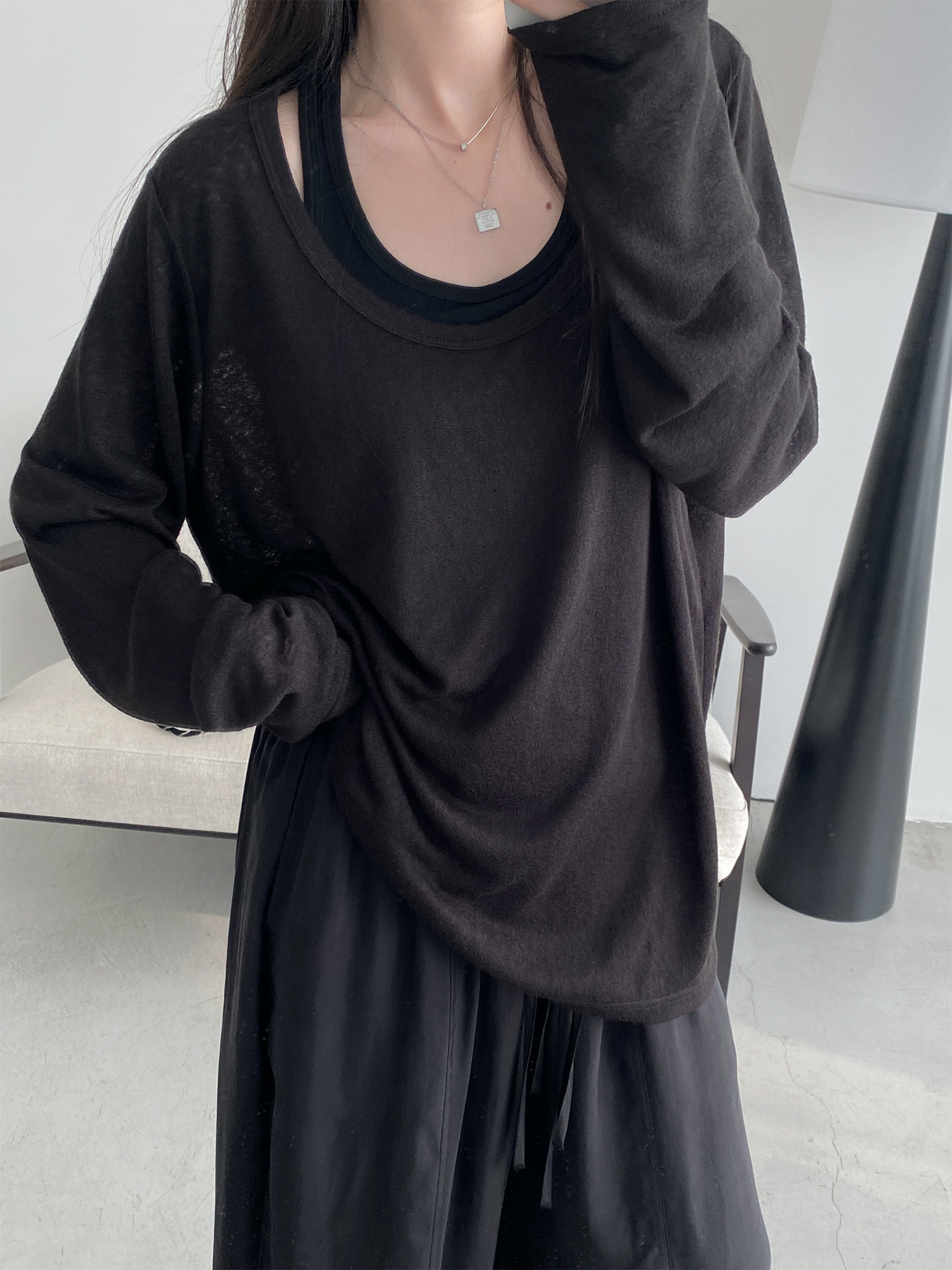 Loose Fit Wide Neckline Long Sleeve T-Shirt Cover-Up in Sun Grapefruit Coral - Relaxed Two-Piece Style for Effortless Y2K Fashion Loose Fit Wide Neckline Long Sleeve T-Shirt Cover-Up in Sun Grapefruit Coral - Relaxed Two-Piece Style for Effortless Y2K Fashion