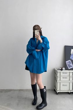 Loose-Fitting Oversized Shirt in Pink and Blue - Flattering High-End Relaxed Fit for Spring and Autumn Fashion