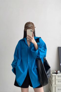 Loose-Fitting Oversized Shirt in Pink and Blue - Flattering High-End Relaxed Fit for Spring and Autumn Fashion