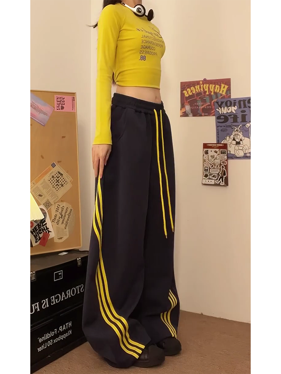 Loose-Fitting Striped Wide-Leg Work Pants for Women - Casual Spring Jazz Trousers, High Street Style Loose-Fitting Striped Wide-Leg Work Pants for Women - Casual Spring Jazz Trousers, High Street Style