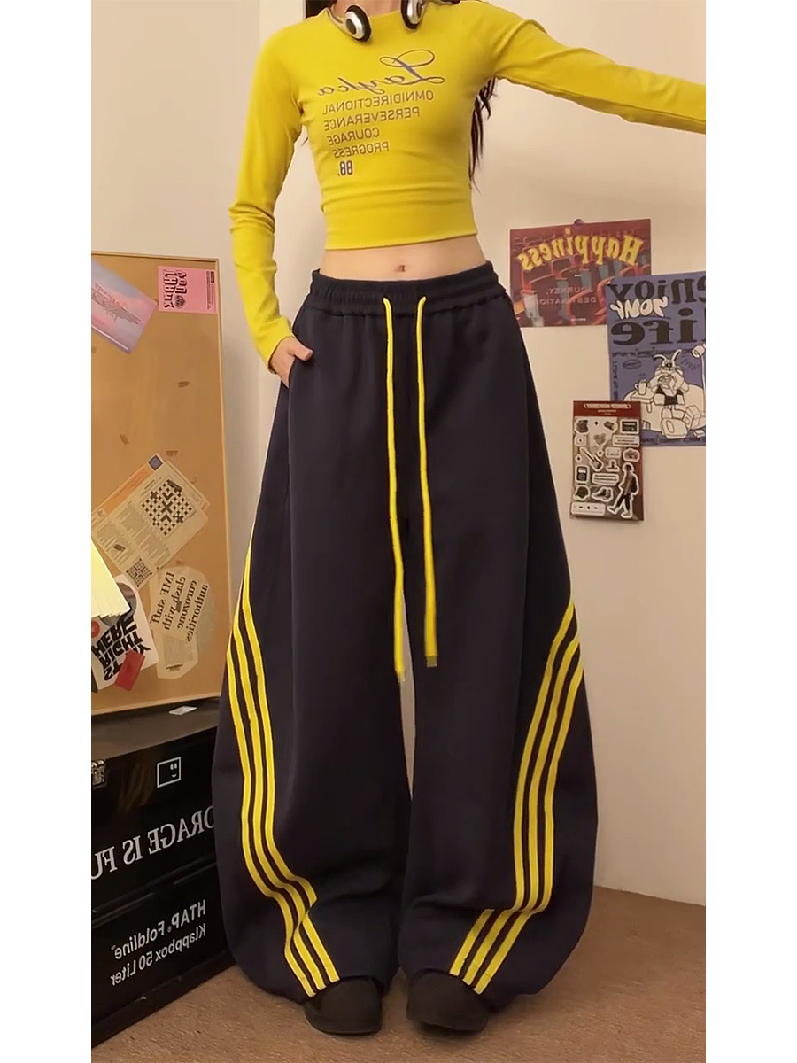 Loose-Fitting Striped Wide-Leg Work Pants for Women - Casual Spring Jazz Trousers, High Street Style Loose-Fitting Striped Wide-Leg Work Pants for Women - Casual Spring Jazz Trousers, High Street Style