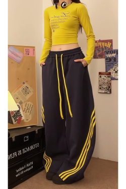 Loose-Fitting Striped Wide-Leg Work Pants for Women - Casual Spring Jazz Trousers, High Street Style