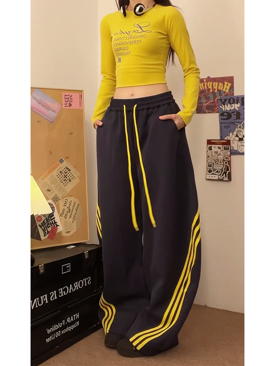 Loose-Fitting Striped Wide-Leg Work Pants for Women - Casual Spring Jazz Trousers, High Street Style Loose-Fitting Striped Wide-Leg Work Pants for Women - Casual Spring Jazz Trousers, High Street Style