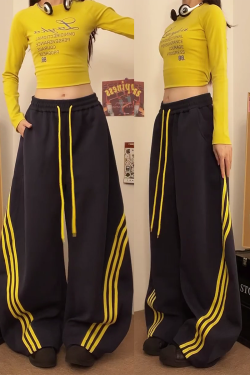 Loose-Fitting Striped Wide-Leg Work Pants for Women - Casual Spring Jazz Trousers, High Street Style