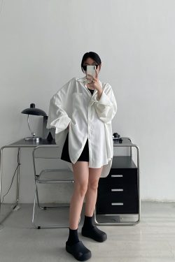 Loose Long Sleeve White Shirt for Women - Unique Sun Grapefruit Design, French Style, Perfect for Spring and Autumn Outerwear