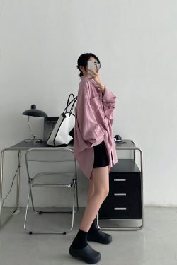 Loose Long Sleeve White Shirt for Women - Unique Sun Grapefruit Design, French Style, Perfect for Spring and Autumn Outerwear