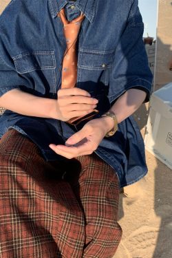 Loose Short Sleeve Denim Shirt for Couples - Vintage Retro Korean Style Washable Half Sleeve Top