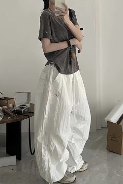 Loose Wide-Leg White Cargo Pants for Women - American Hip-Hop Style Jazz Dance Casual Sports Trousers with Slimming Drape