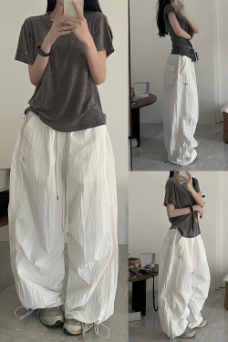 Loose Wide-Leg White Cargo Pants for Women - American Hip-Hop Style Jazz Dance Casual Sports Trousers with Slimming Drape