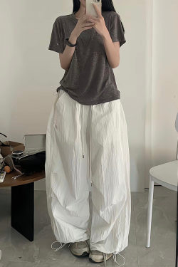 Loose Wide-Leg White Cargo Pants for Women - American Hip-Hop Style Jazz Dance Casual Sports Trousers with Slimming Drape