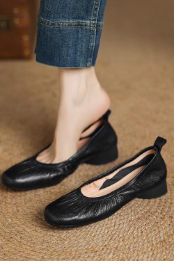 Low-Heeled Chunky Sole Genuine Leather Moccasin Flats - Ultra-Soft Small Shoes for Comfortable Everyday Wear