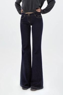 Low-Rise Raw Color Straight-Leg Flared Jeans - 90s Vintage Inspired Denim for Effortless Style