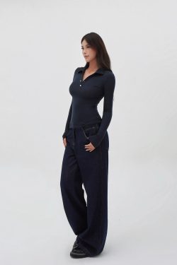 Low-Rise Vintage Loose Wide-Leg Jeans for Women - 90s Inspired Denim Trousers