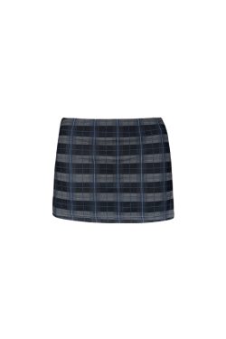Low-Waist Deep Blue Vintage Plaid Skirt - Anti-Exposure Design for Y2K Style Fashion