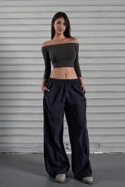 Low-Waist Retro Color-Block Wide-Leg Sports Cargo Pants for Sun Protection - 90s Inspired Fashion