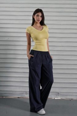 Low-Waist Retro Color-Block Wide-Leg Sports Cargo Pants for Sun Protection - 90s Inspired Fashion