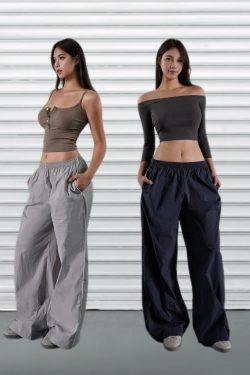 Low-Waist Retro Color-Block Wide-Leg Sports Cargo Pants for Sun Protection - 90s Inspired Fashion