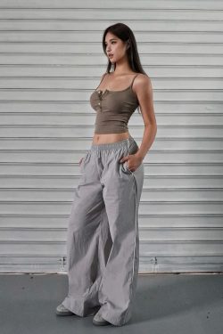 Low-Waist Retro Color-Block Wide-Leg Sports Cargo Pants for Sun Protection - 90s Inspired Fashion